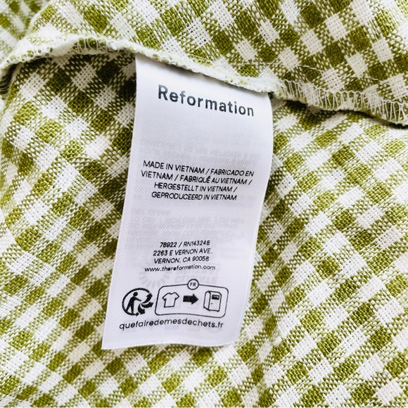 Reformation SIZE 0 Monette 100% linen sleeveless midi dress in Avocado check - Picture 6 of 7